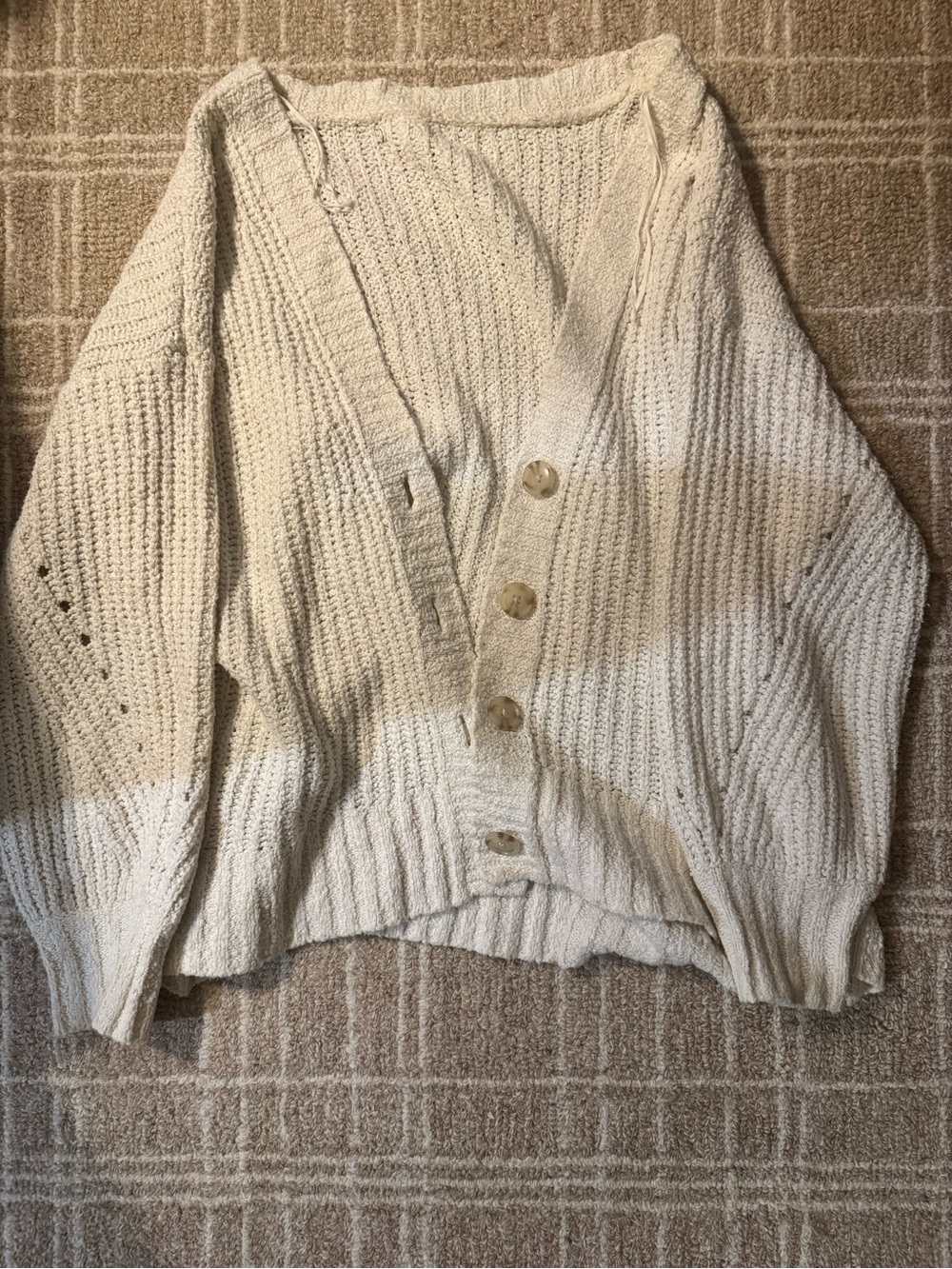 American Eagle Outfitters Cream Button-Up Chunky Knit Cardigan